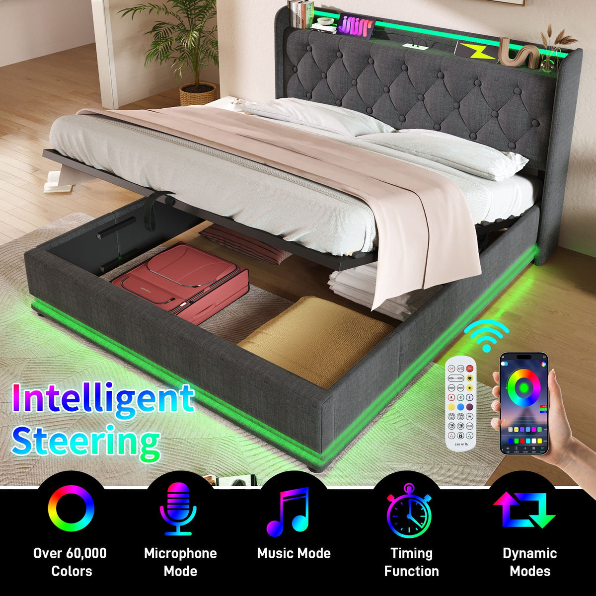 Upholstered Bed, Hydraulic Storage Bed (Without Mattress)