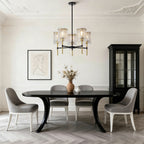 5 Light Chandelier, Textured Glass Pendant Light, (Not Including The Bulb) - Black / Gold