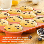 12 Cup Non-Stick Cupcakes, Muffin Baking Pan Silicone Mold