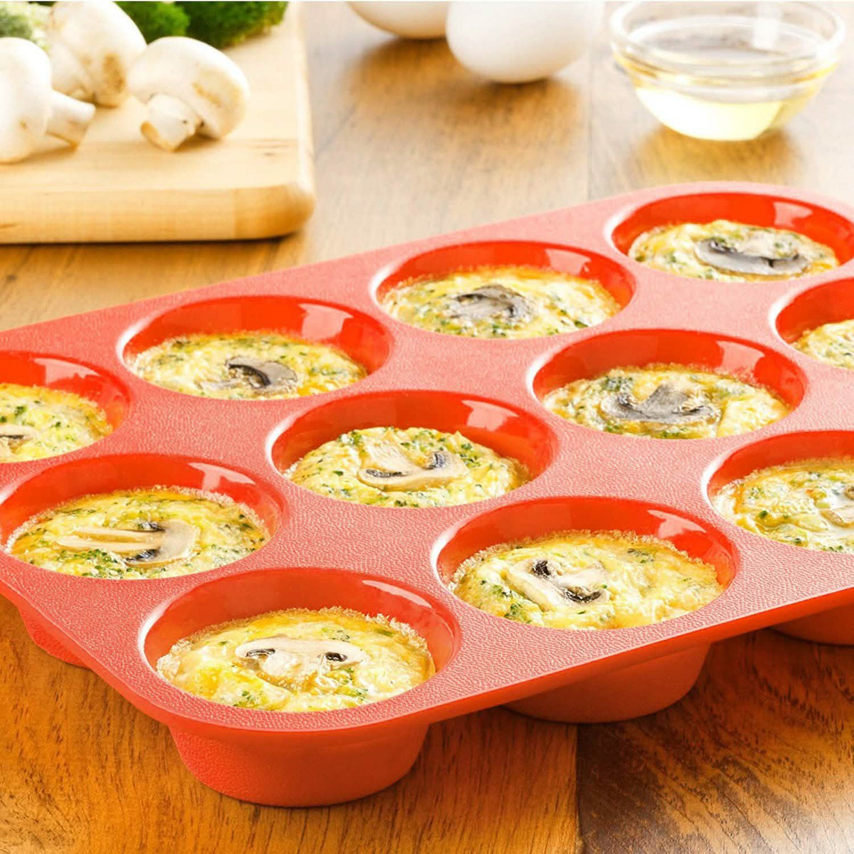 12 Cup Non-Stick Cupcakes, Muffin Baking Pan Silicone Mold