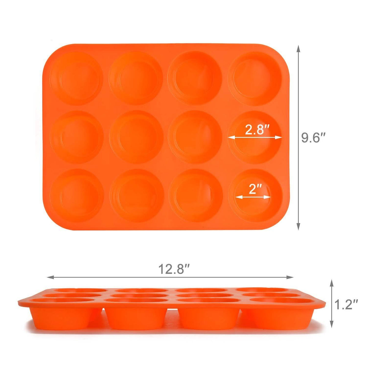 12 Cup Non-Stick Cupcakes, Muffin Baking Pan Silicone Mold