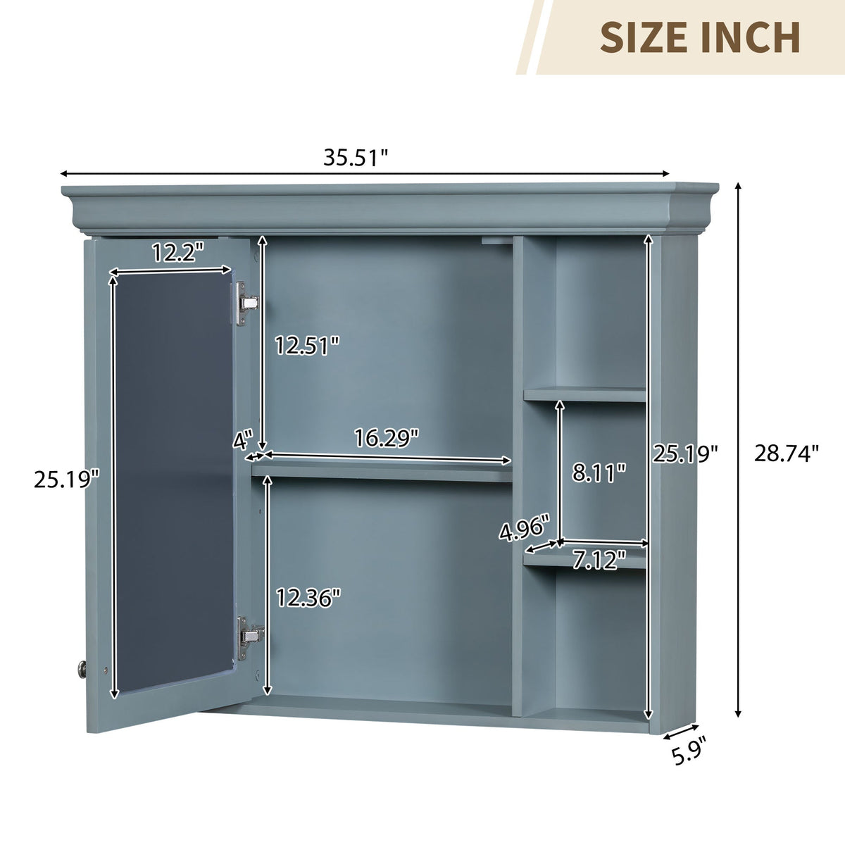 35 ''x 28' 'blue wall mounted bathroom storage cabinet with mirror door