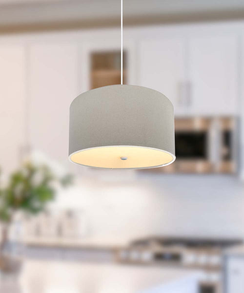 16" W 2 Light Pendant Light Oatmeal Linen Drum Shade with Diffuser