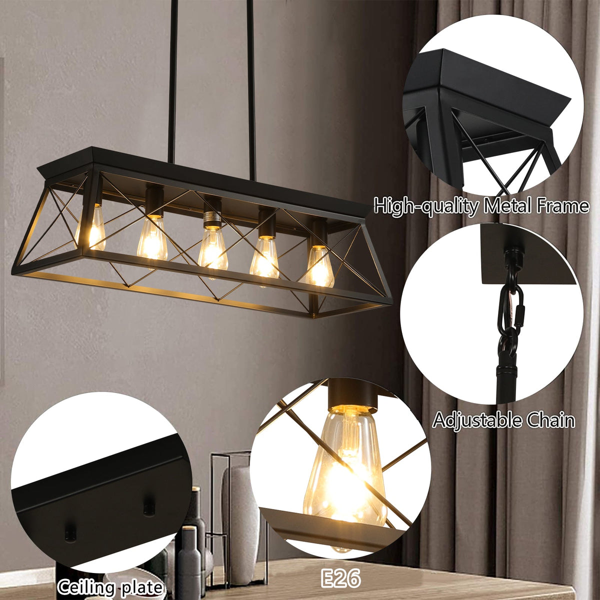 5-light farmhouse pendant light