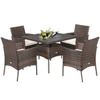 5 Pieces Patio Rattan Dining Furniture Set with Arm Chair and Wooden Table Top