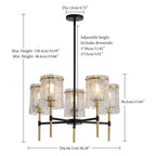 5 Light Chandelier, Textured Glass Pendant Light, (Not Including The Bulb) - Black / Gold