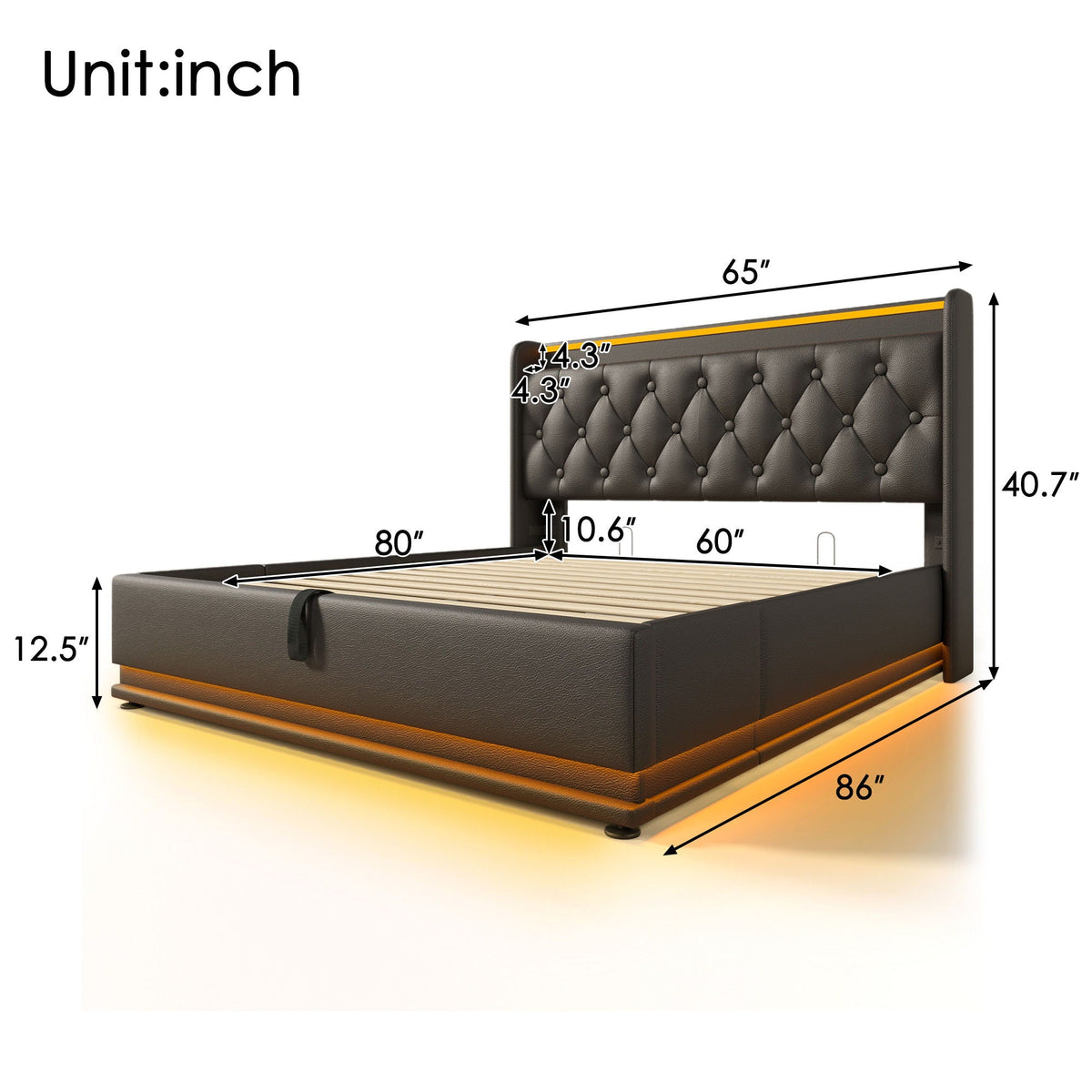 Upholstered Bed, Hydraulic Storage Bed (Without Mattress)