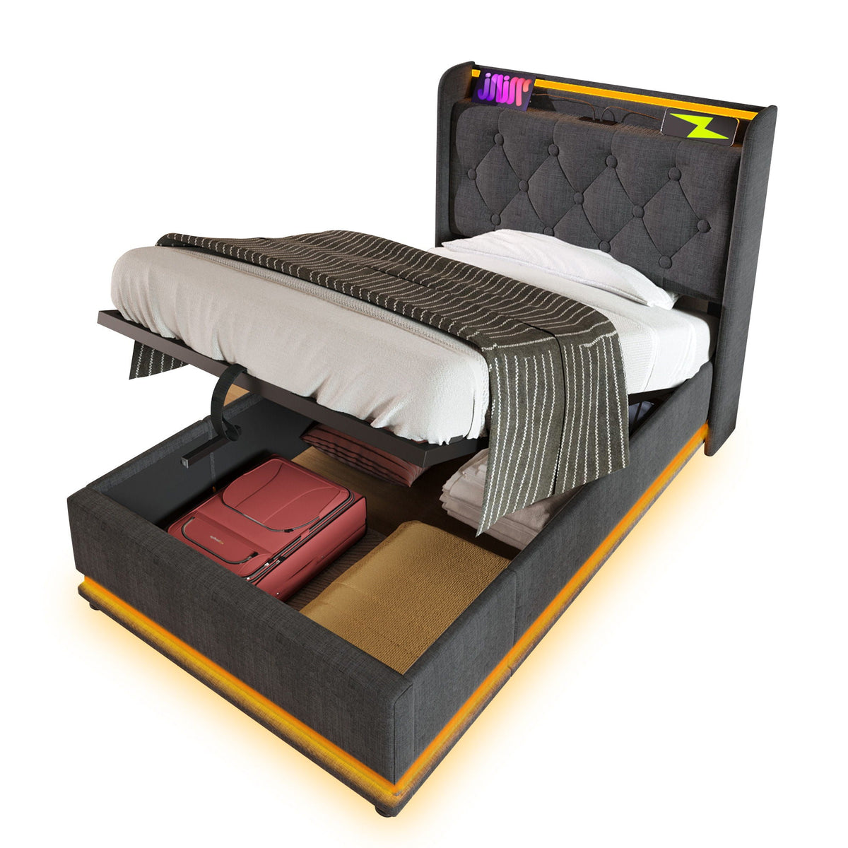 Upholstered Bed, Hydraulic Storage Bed (Without Mattress)