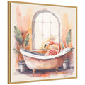 Sylvie Flamingo Bath Pastel Tropical Bathroom Watercolor Framed Canvas