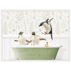 Sylvie Penguins in Fern Bath Framed Canvas