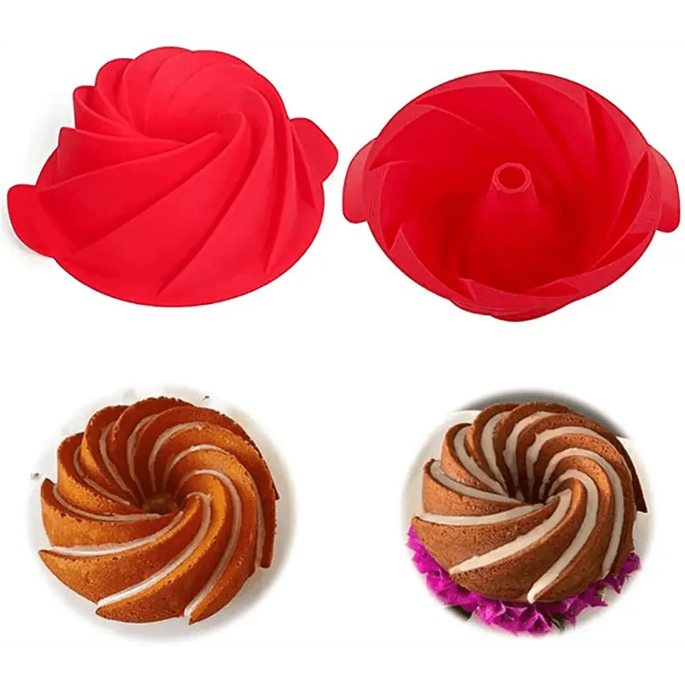2PCS New Luxury Large Spiral shape silicone Bundt Cake Pan 10- inch