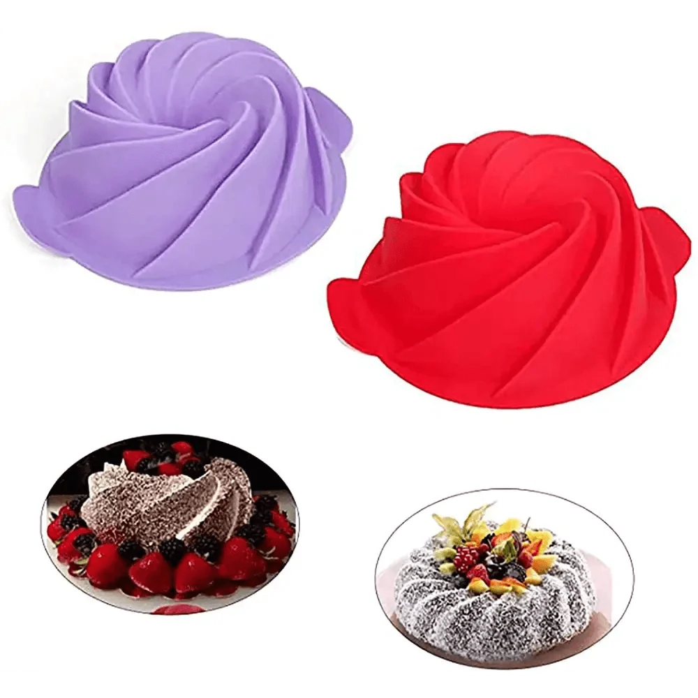 2PCS New Luxury Large Spiral shape silicone Bundt Cake Pan 10- inch