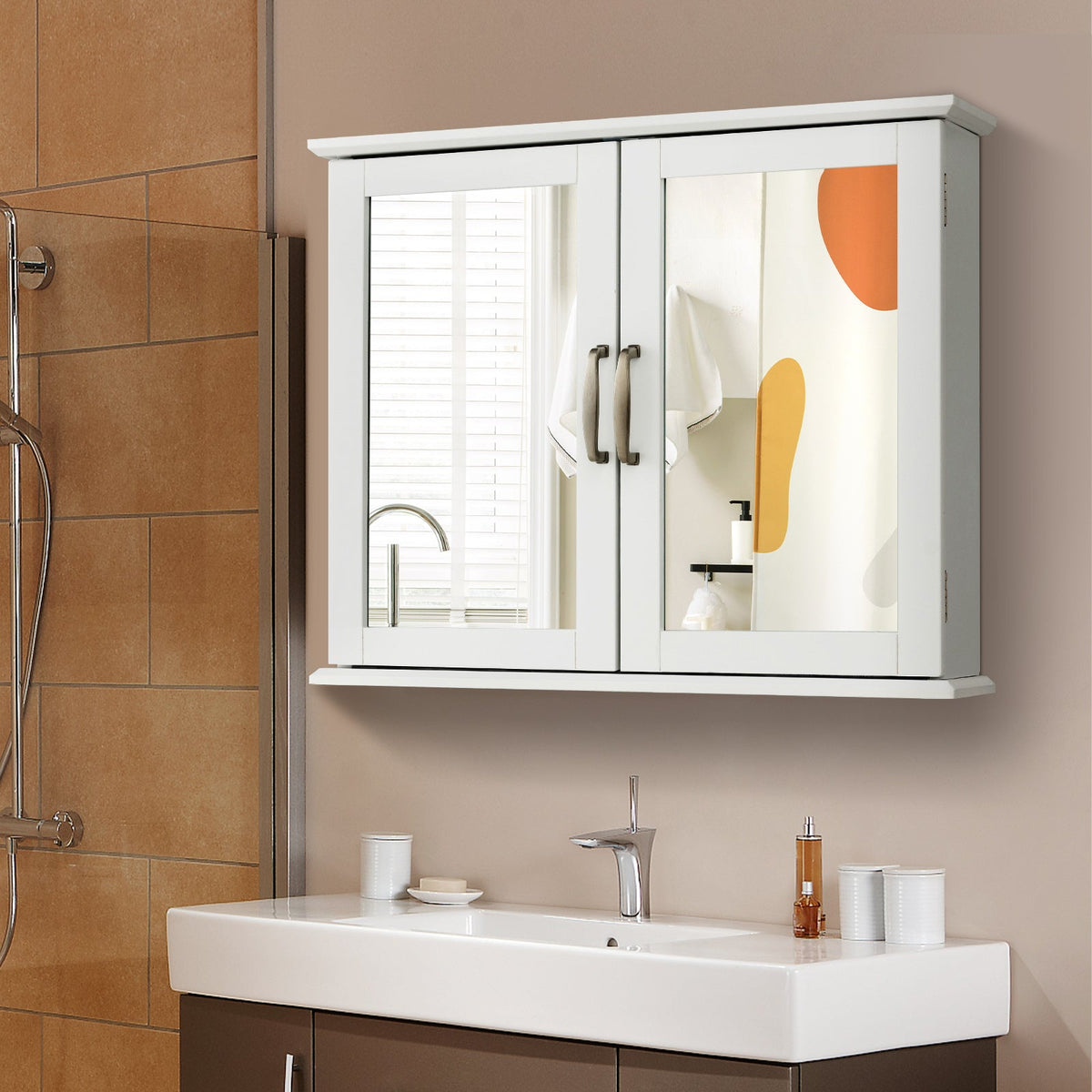 2-Tier Bathroom Wall-Mounted Mirror Storage Cabinet