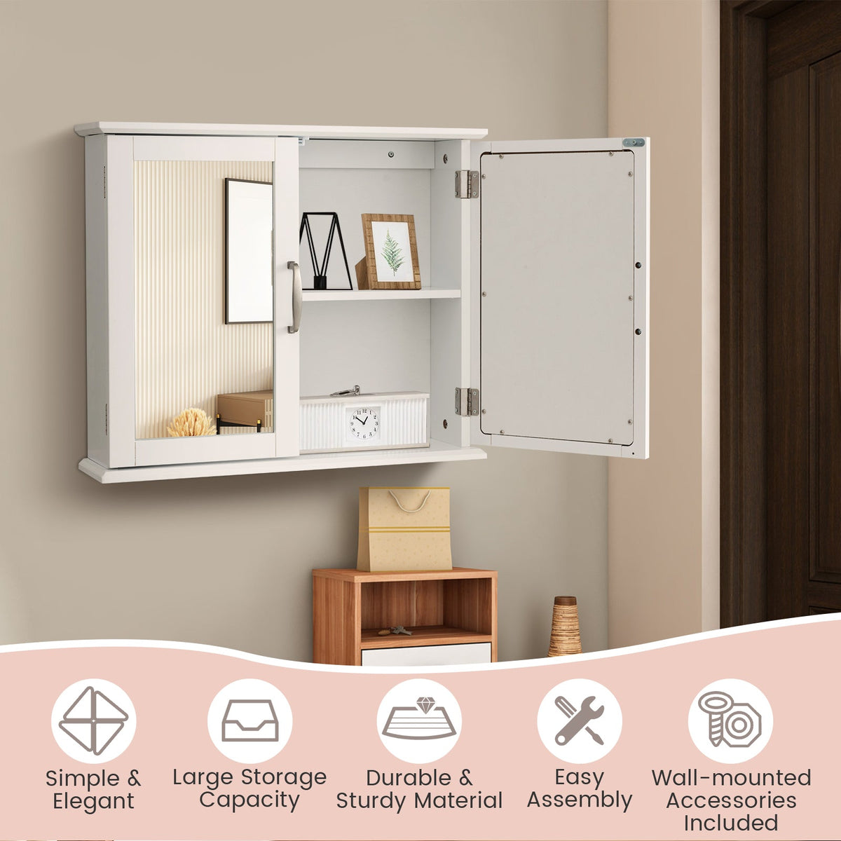 2-Tier Bathroom Wall-Mounted Mirror Storage Cabinet