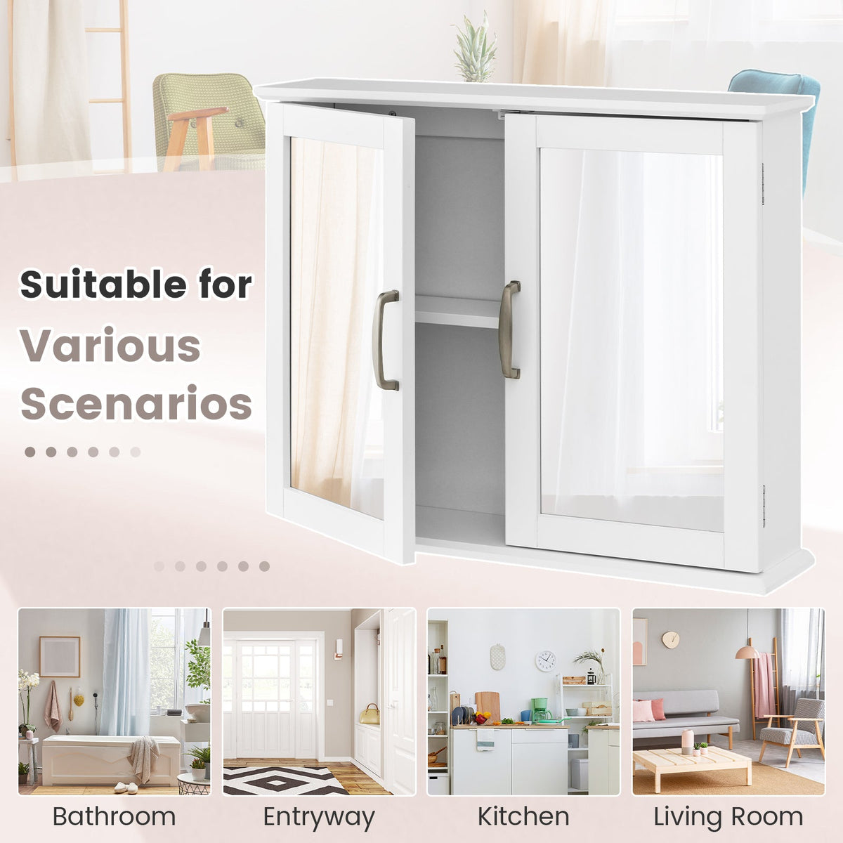 2-Tier Bathroom Wall-Mounted Mirror Storage Cabinet