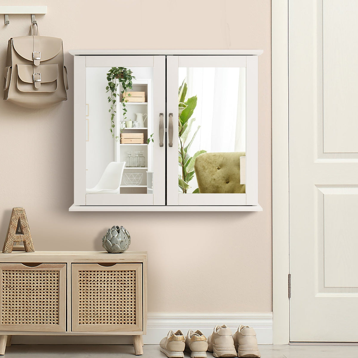 2-Tier Bathroom Wall-Mounted Mirror Storage Cabinet