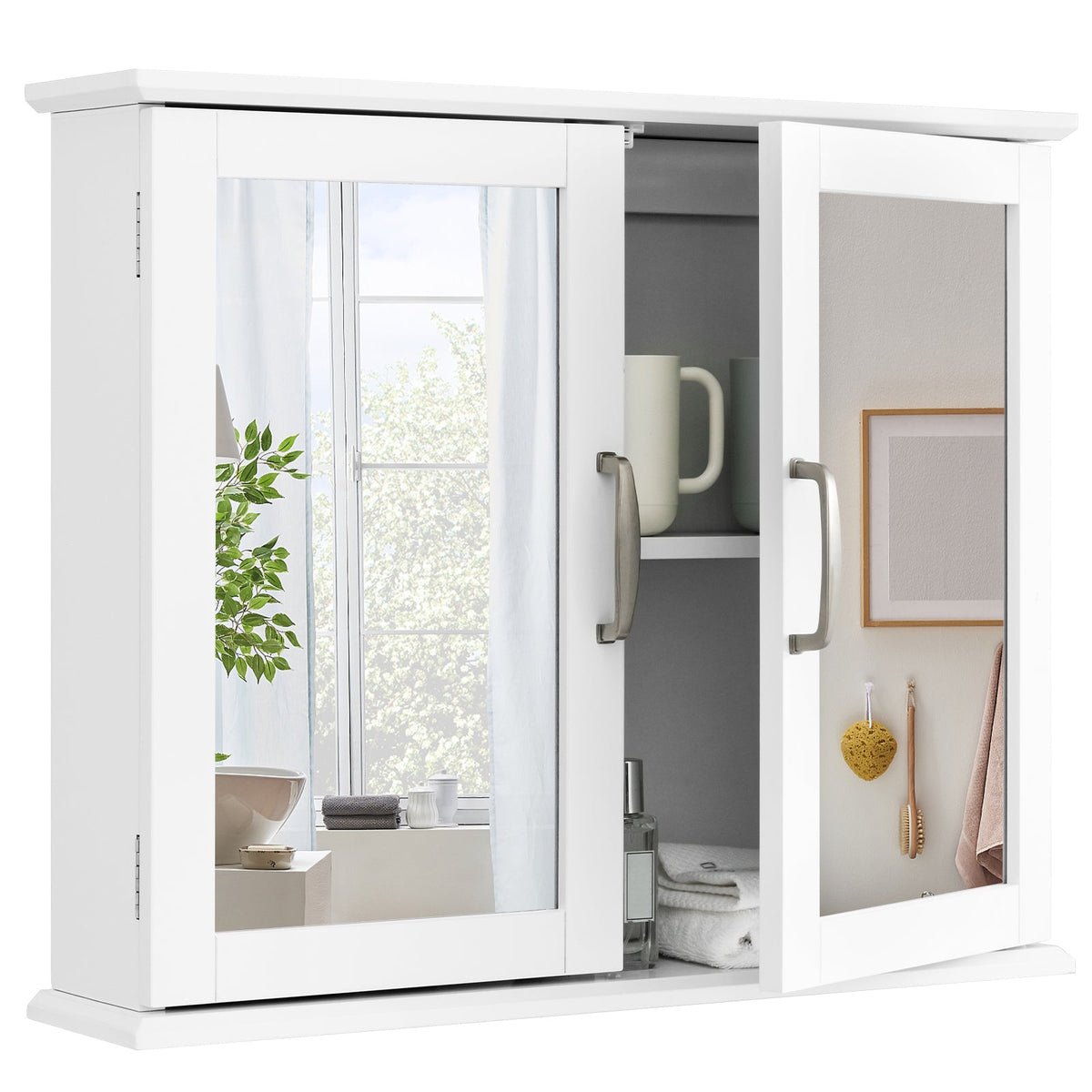 2-Tier Bathroom Wall-Mounted Mirror Storage Cabinet