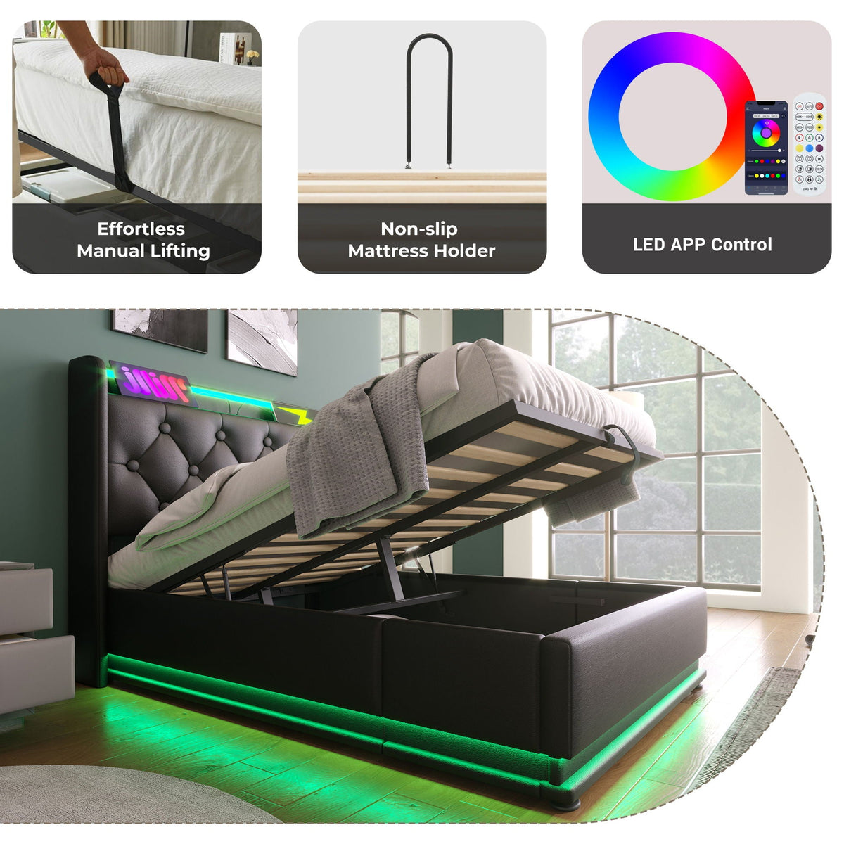 Upholstered Bed, Hydraulic Storage Bed (Without Mattress)