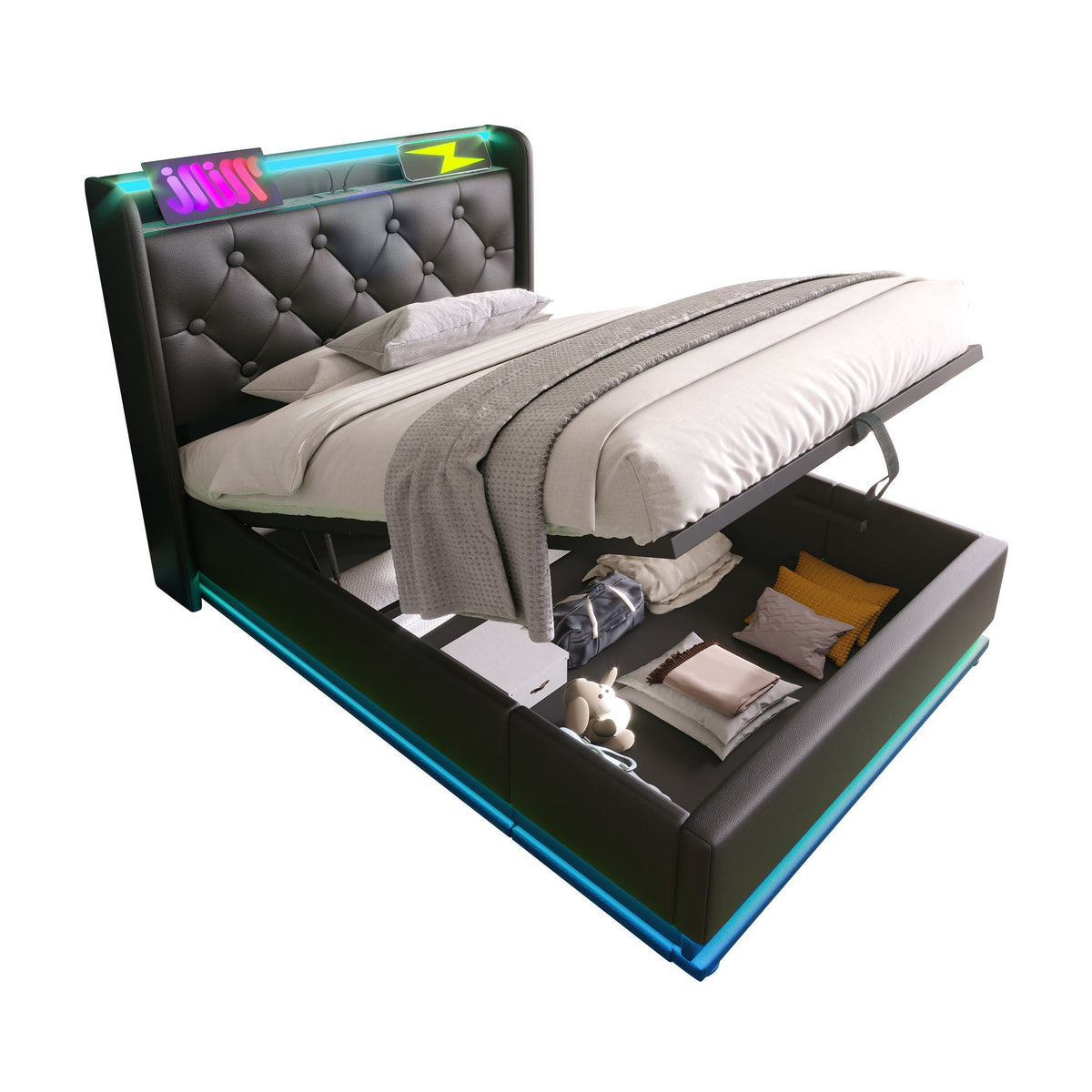 Upholstered Bed, Hydraulic Storage Bed (Without Mattress)