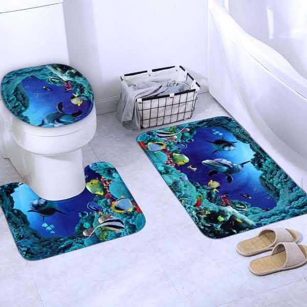 Shower Curtain Pedestal Rug, Toilet Cover, Bath Mat Set