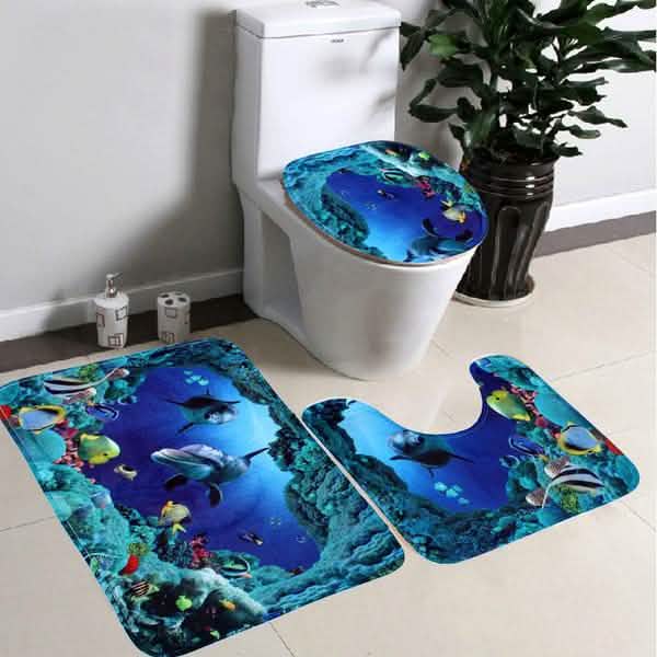 Shower Curtain Pedestal Rug, Toilet Cover, Bath Mat Set
