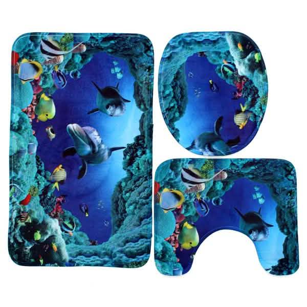 Shower Curtain Pedestal Rug, Toilet Cover, Bath Mat Set