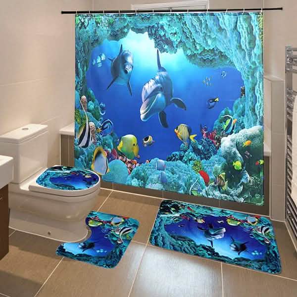 Shower Curtain Pedestal Rug, Toilet Cover, Bath Mat Set