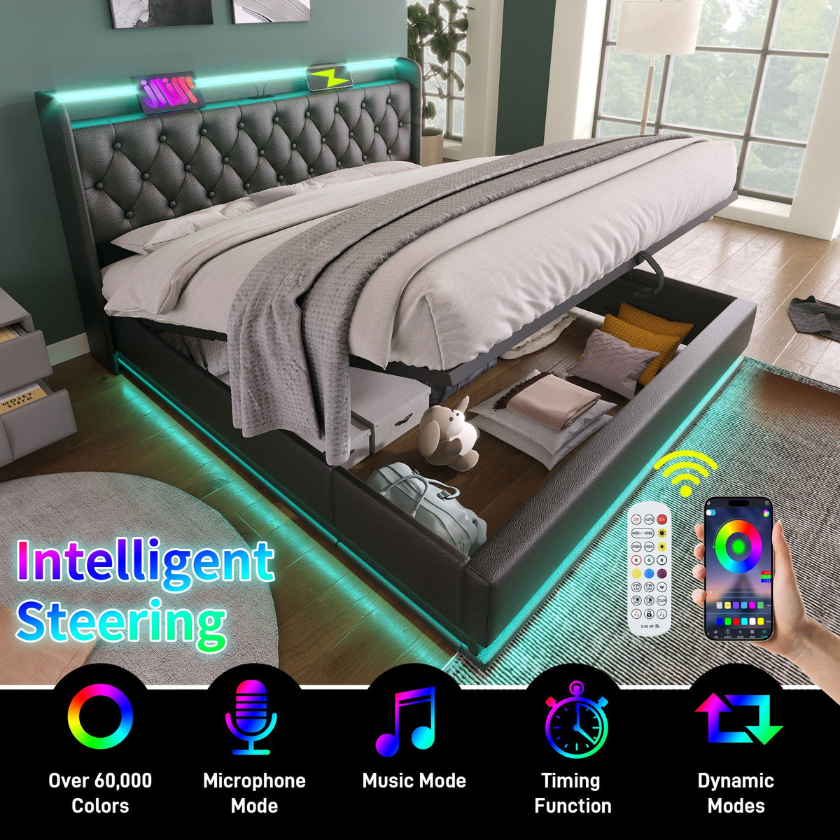 Upholstered Bed, Hydraulic Storage Bed (Without Mattress)