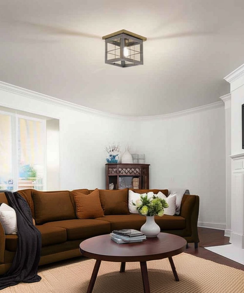 Hedgerow 1-Light 11"w Flush Mount Ceiling Light Fixture Aged Oak Farmhouse Indoor