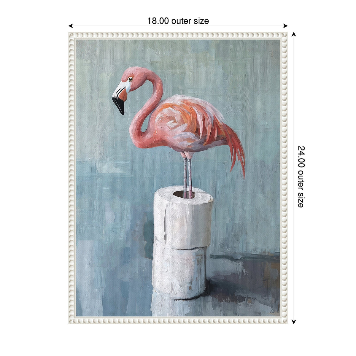 Sylvie Flamingo Standing with Toilet Paper Rolls Bathroom Art Framed Canvas