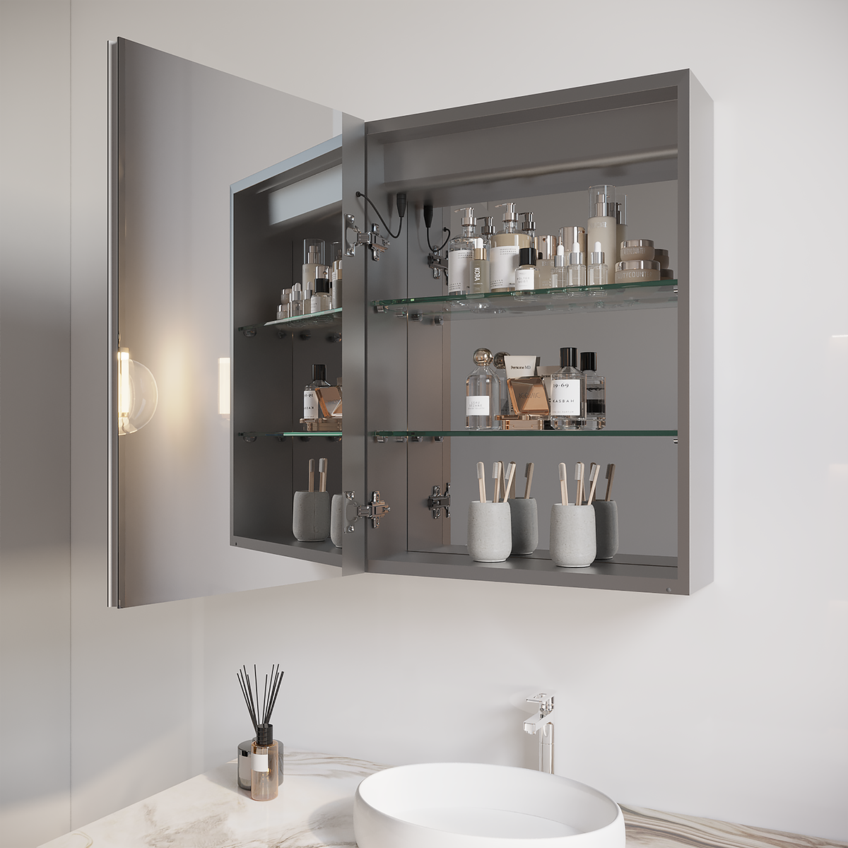 26x20 inch(Left Door) bathroom medicine cabinet with LED mirror