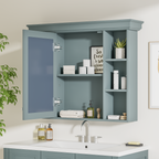 35 ''x 28' 'blue wall mounted bathroom storage cabinet with mirror door