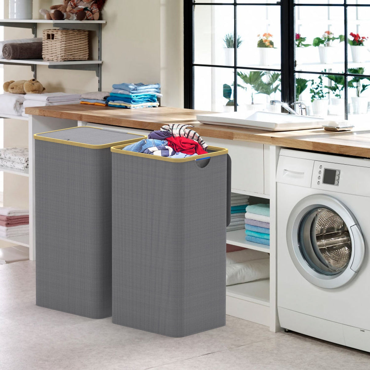 2Pcs Collapsible Laundry Hamper with Lid Handle 100L/26.4Gal