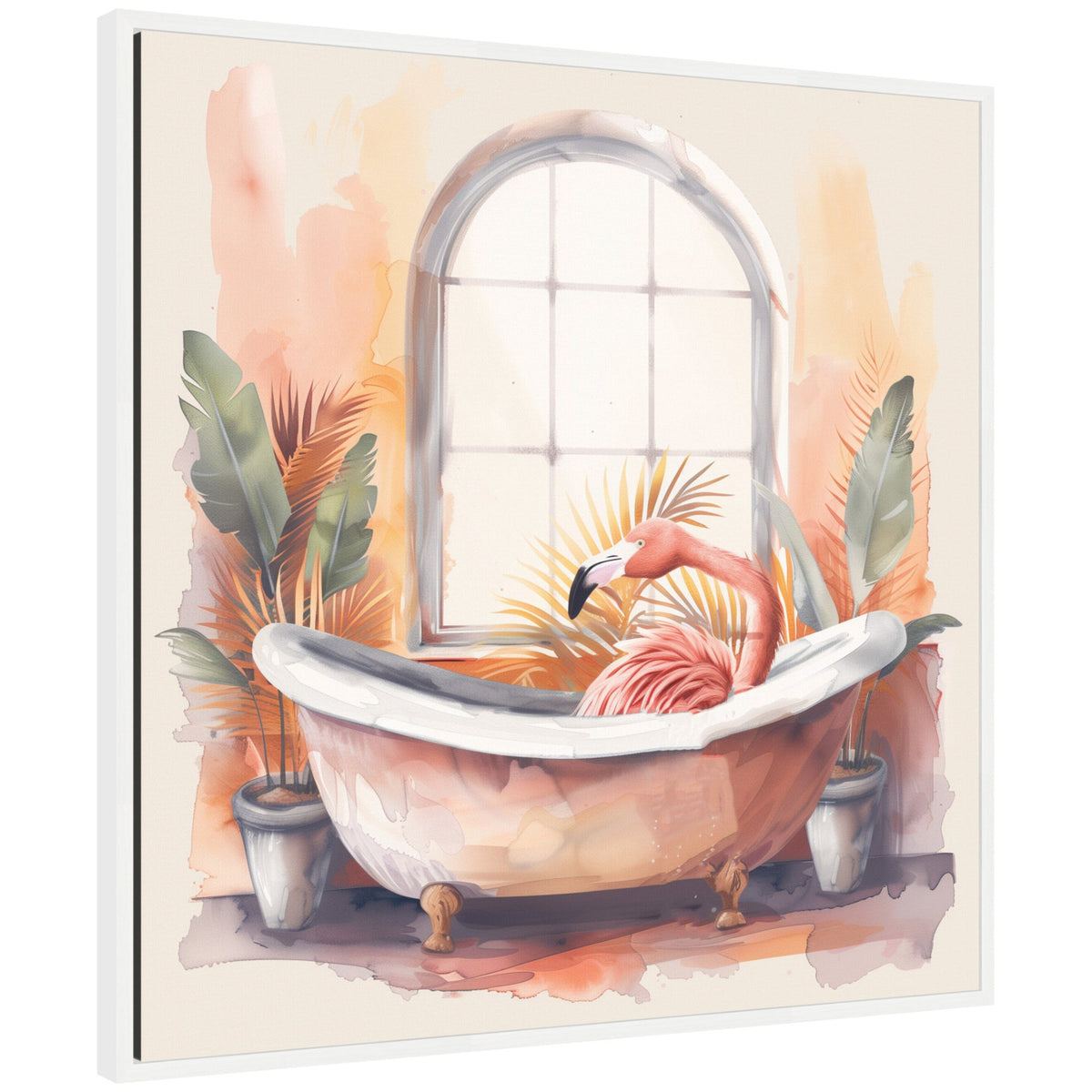 Sylvie Flamingo Bath Pastel Tropical Bathroom Watercolor Framed Canvas
