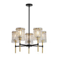 5 Light Chandelier, Textured Glass Pendant Light, (Not Including The Bulb) - Black / Gold