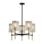 5 Light Chandelier, Textured Glass Pendant Light, (Not Including The Bulb) - Black / Gold