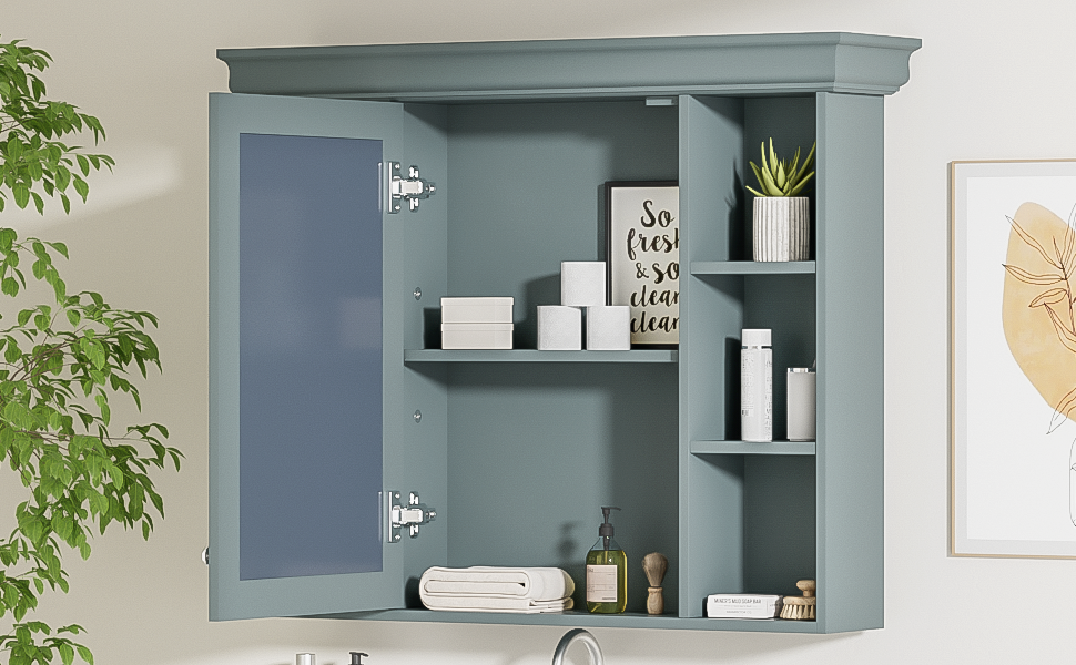 35 ''x 28' 'blue wall mounted bathroom storage cabinet with mirror door