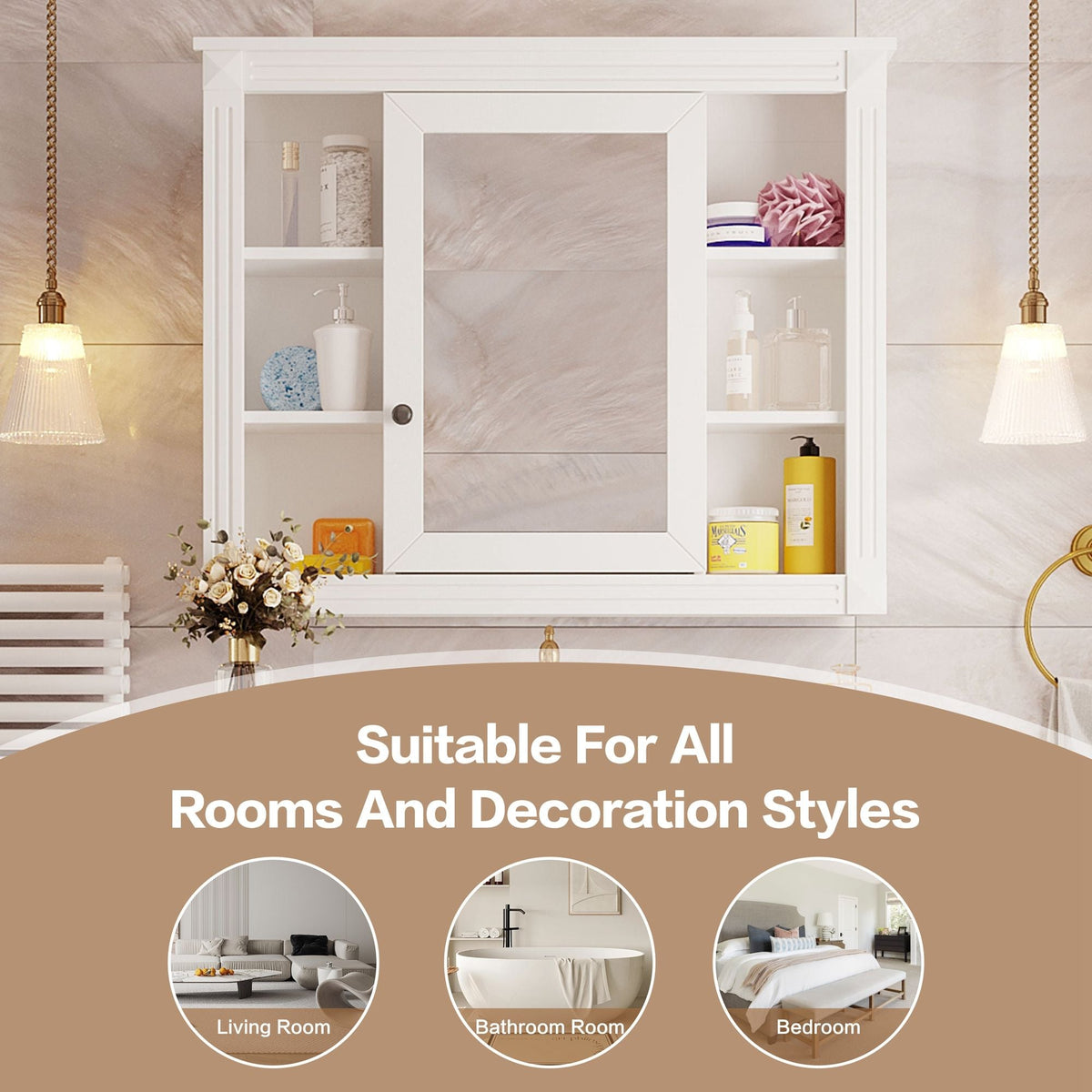 Wall Mounted Bathroom Storage Cabinet With Mirror, Cabinet With 6 Open Shelves