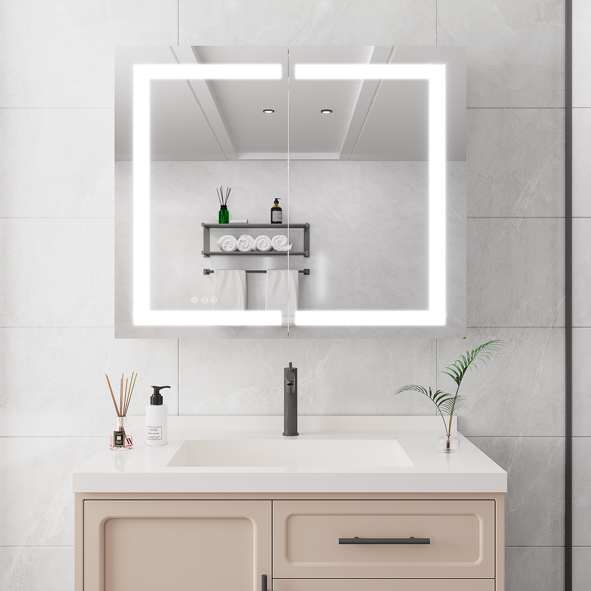 36 x 30 inch Medicine Cabinet with LED Vanity Mirror Anti-Fog
