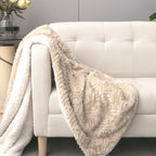 DaDalogy Bedding Champagne Ivory Faux Fur Throw Blanket