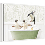 Sylvie Penguins in Fern Bath Framed Canvas