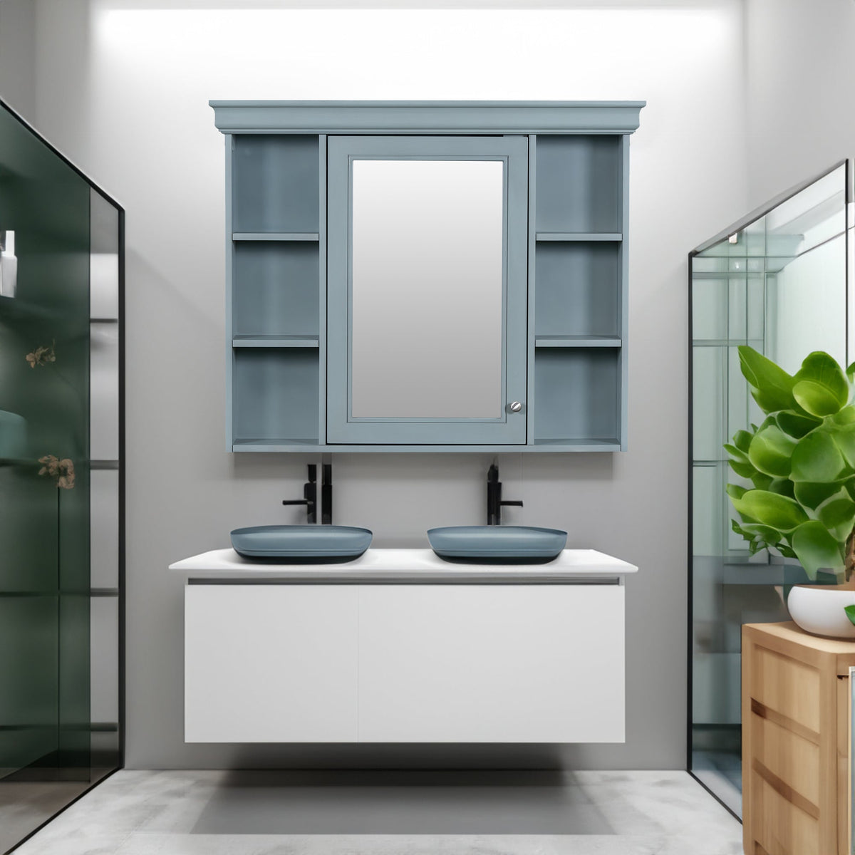 35 ''x 28' 'blue wall mounted bathroom storage cabinet with mirror door