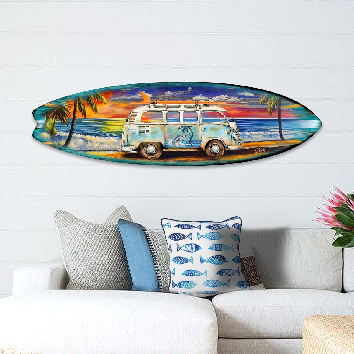 Surf Van at the Beach Surfboard Coastal Wall Art