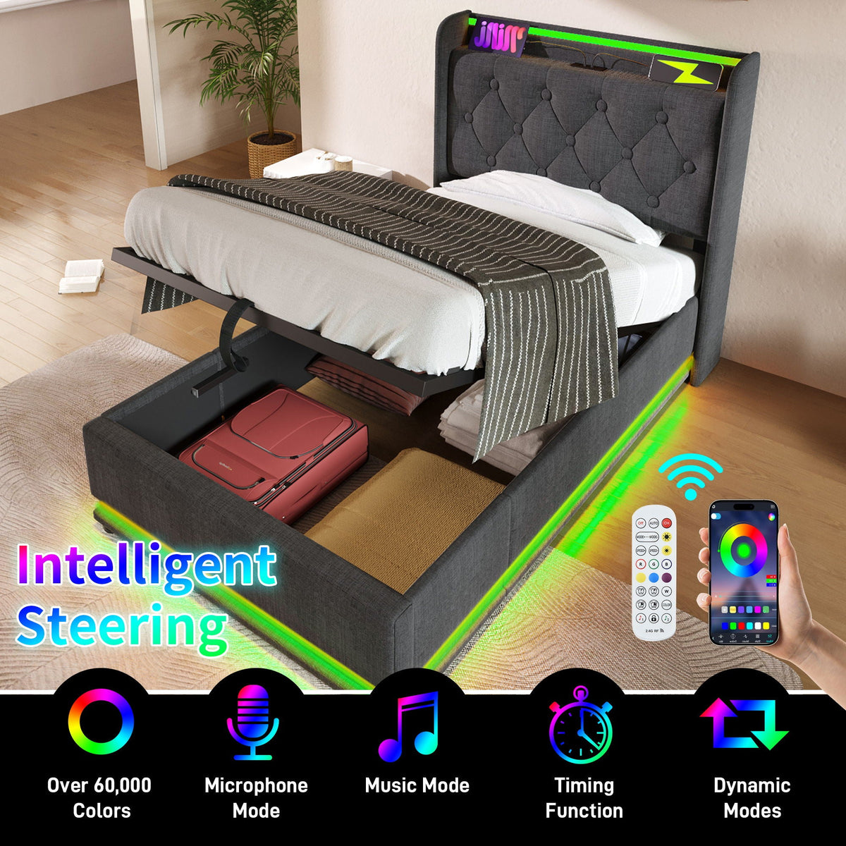 Upholstered Bed, Hydraulic Storage Bed (Without Mattress)