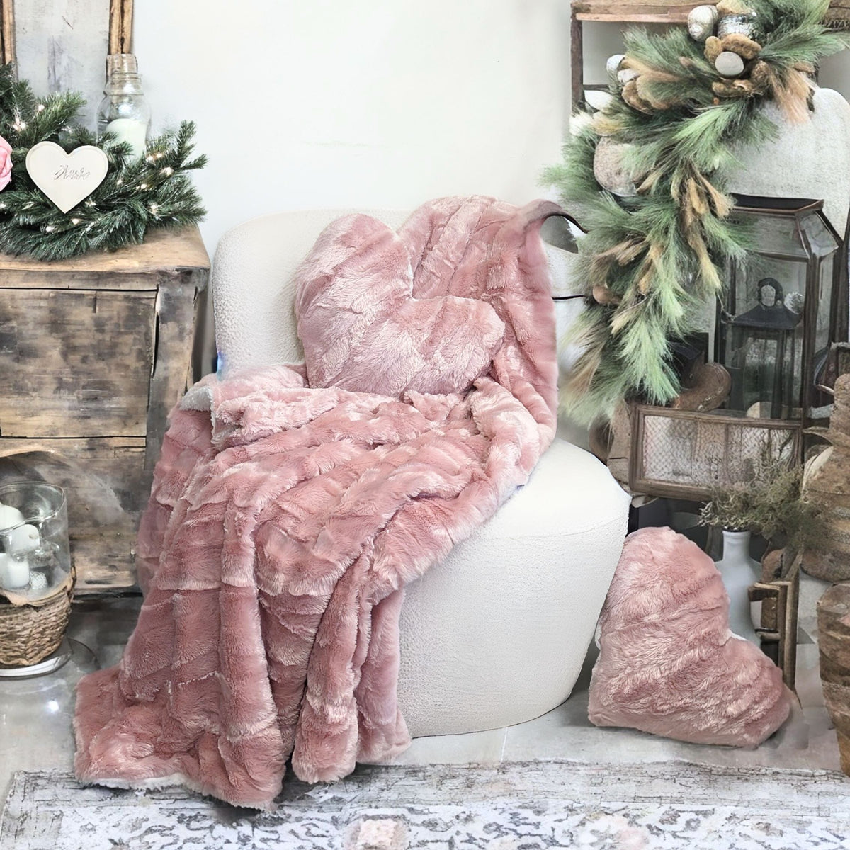 Tache Faux Fur Dusty Rose Gold Pink Throw Blanket