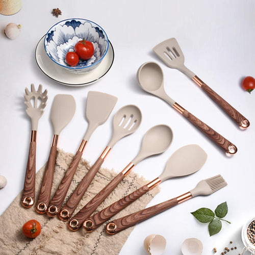 10 Pieces Kitchen Tools Set Wooden Handle