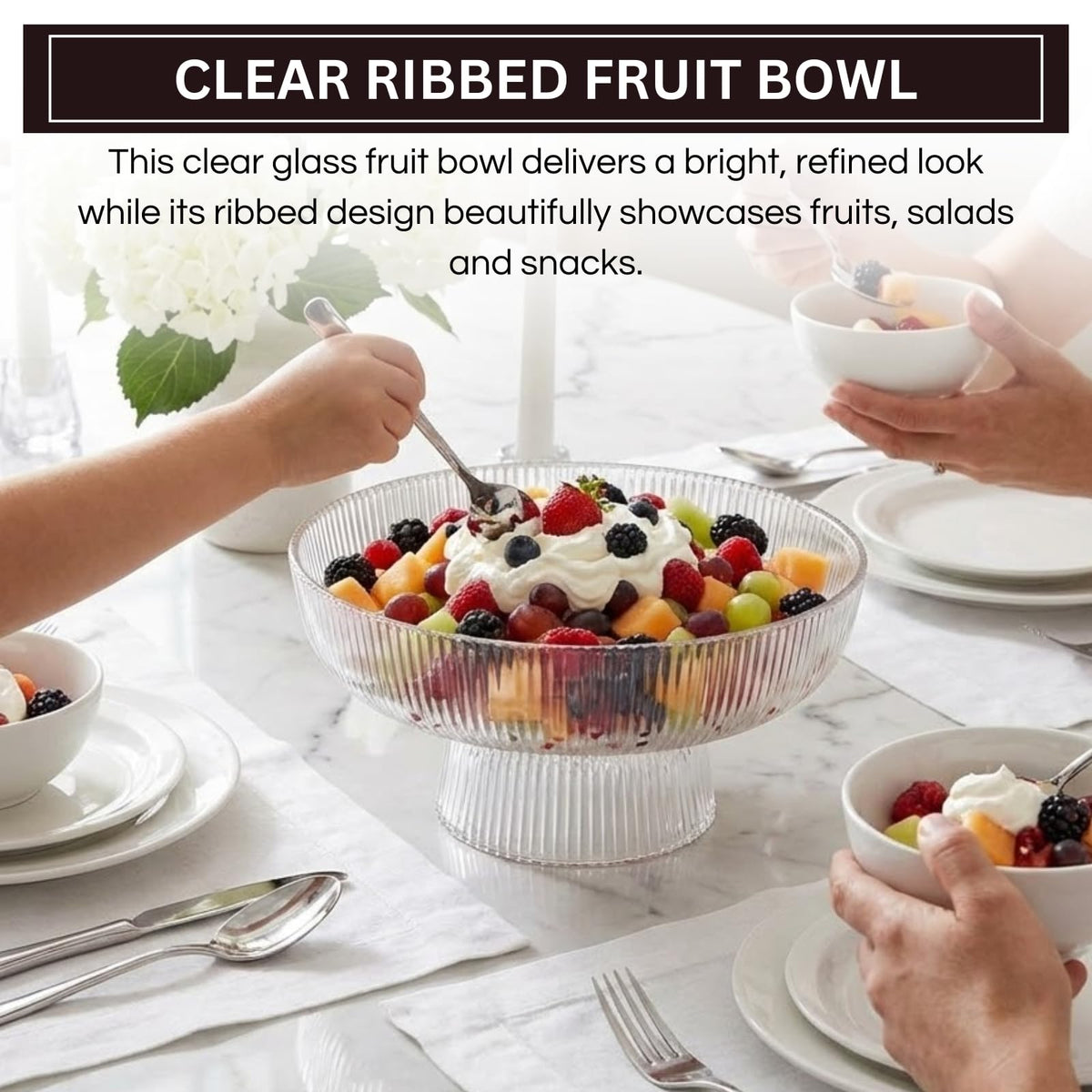 Decorative Fluted Transparent Glass Bowl