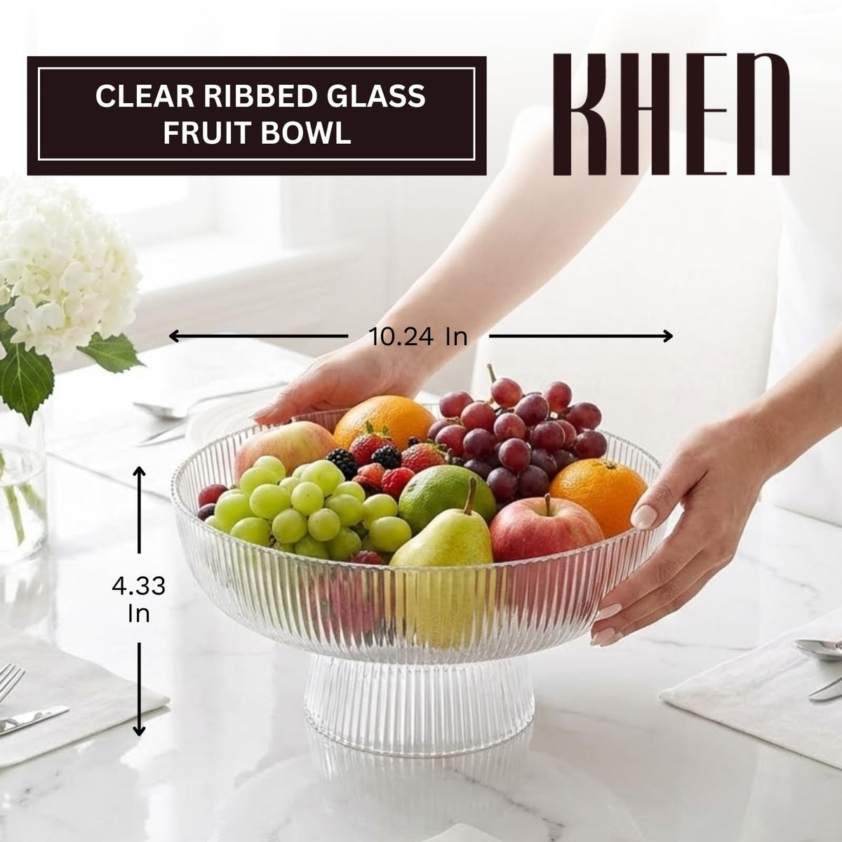Decorative Fluted Transparent Glass Bowl