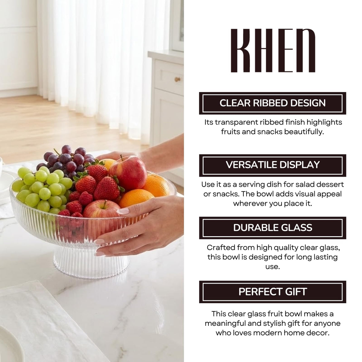 Decorative Fluted Transparent Glass Bowl