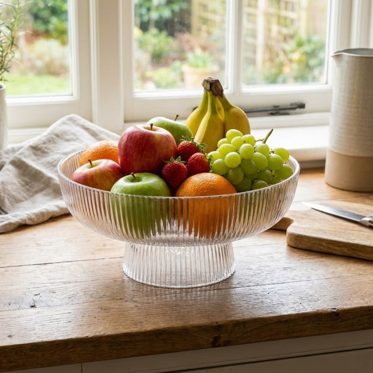 Decorative Fluted Transparent Glass Bowl